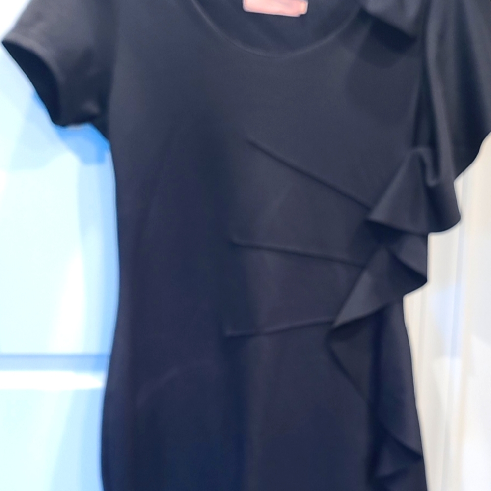 Cute Kassety large mini black dress with ruffles and shoulder bow